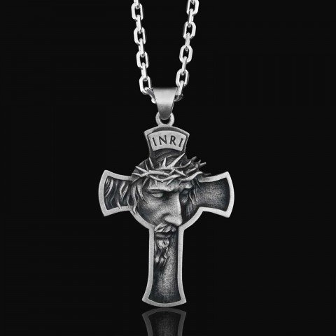 Jesus Cross Sterling Silver Necklace