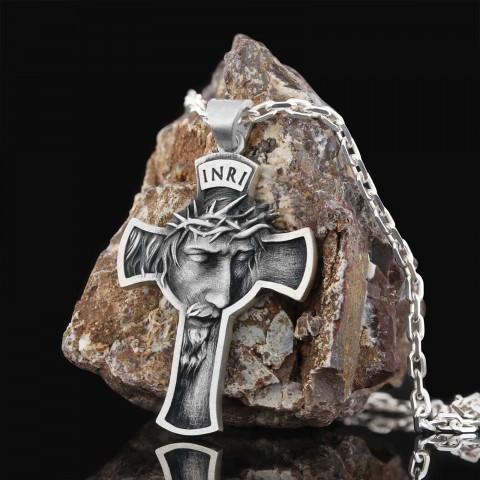 Jesus Cross Sterling Silver Necklace
