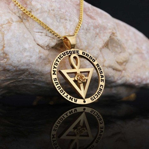 Round Rosae Crucis Symbol Pendant, Antiquus Mysticusque Ordo Rosae Crucis Pendant, Mason Charm Necklace