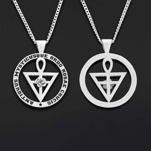 Round Rosae Crucis Symbol Pendant, Antiquus Mysticusque Ordo Rosae Crucis Pendant, Mason Charm Necklace
