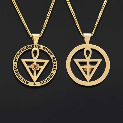 Round Rosae Crucis Symbol Pendant, Antiquus Mysticusque Ordo Rosae Crucis Pendant, Mason Charm Necklace
