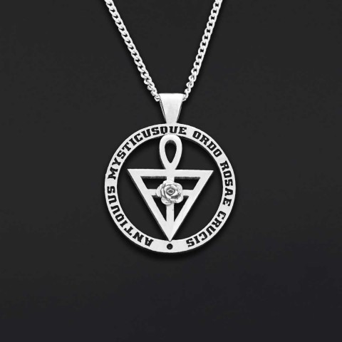 Round Rosae Crucis Symbol Pendant, Antiquus Mysticusque Ordo Rosae Crucis Pendant, Mason Charm Necklace