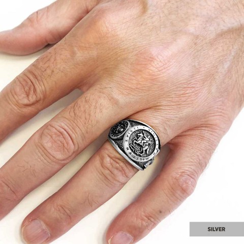 Round Silver Masonic Ring,  Celestial Mason Ring, Stylish and Meaningful Jewelry with Masonic Seal Detail