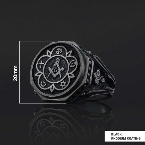Round Special Design Handmade Silver Men Masonic Ring