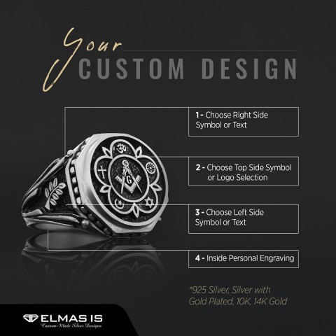 Round Special Design Handmade Silver Men Masonic Ring