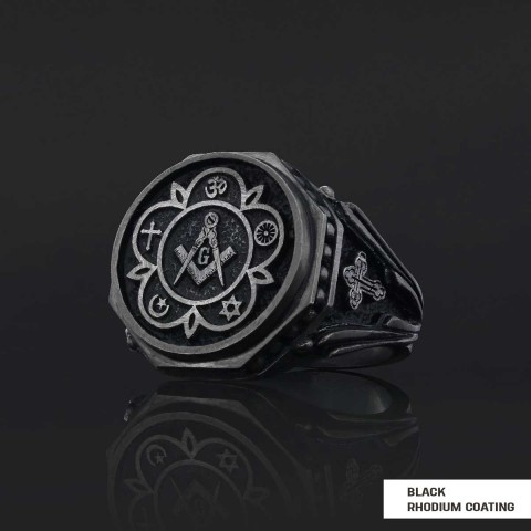 Round Special Design Handmade Silver Men Masonic Ring