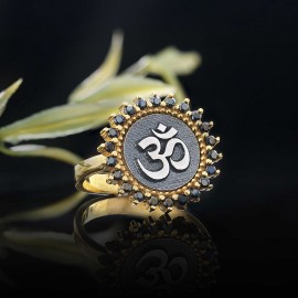 Round Stone Handmade Special Design Sterling Silver Om Buddha Women Ring