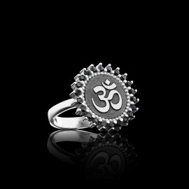 Round Stone Handmade Special Design Sterling Silver Om Buddha Women Ring
