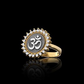 Round Stone Handmade Special Design Sterling Silver Om Buddha Women Ring
