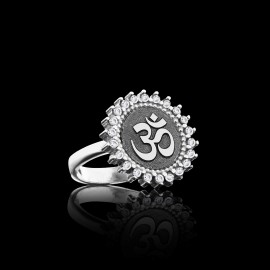 Round Stone Handmade Special Design Sterling Silver Om Buddha Women Ring