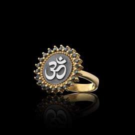 Round Stone Handmade Special Design Sterling Silver Om Buddha Women Ring