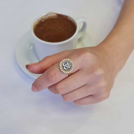 Round Stone Handmade Special Design Sterling Silver Om Buddha Women Ring