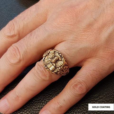 Saint Matthew Apostle Evangelist Christian Cross Signet Ring, Apostle Evangelist Symbol with Cross Engraving Ring, Christian Men's Ring