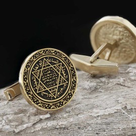 Seal Of Solomon Round Engraved Cufflink