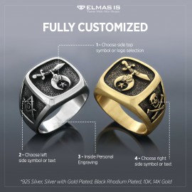 Shriners Masonic Ring, Handcrafted Sterling Silver Mason Ring