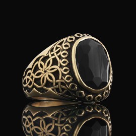 Side Patterned Natural Stone Sterling Silver Men Ring