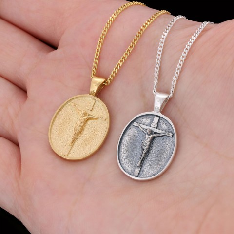 Silver Crucified Jesus Necklace, Crucifix Pendant, Christian Jewelry, Jesus Cross Necklace, Religious Jewelry