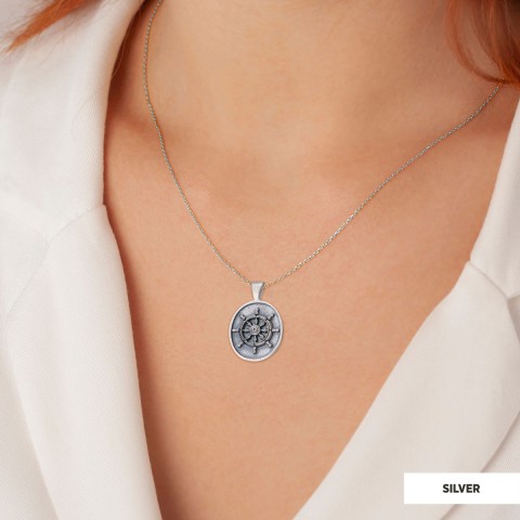 Silver Dharma Wheel Necklace, 8 Fold Path Pendant, Buddhism Charm, Dharmachakra Pendant