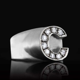 Silver Letter C Ring Bold Alphabet