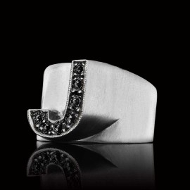Silver Letter J Ring Bold Alphabet