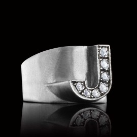 Silver Letter J Ring Bold Alphabet