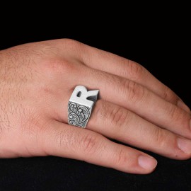 Silver Letter R Bold Alphabet Celtic Ring