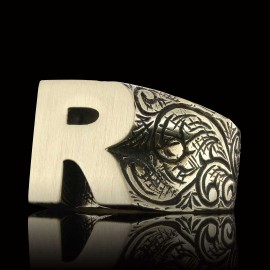 Silver Letter R Bold Alphabet Celtic Ring