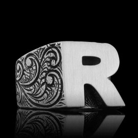 Silver Letter R Bold Alphabet Celtic Ring
