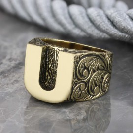 Specil Design Sterling Silver Letter U Monogram Ring