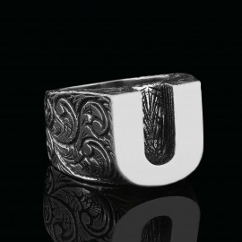 Specil Design Sterling Silver Letter U Monogram Ring