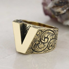 Unique Design Silver Letter V Monogram Ring