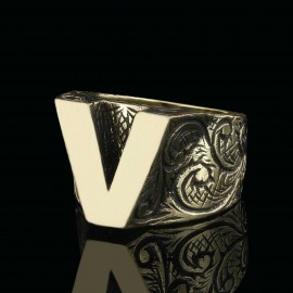 Unique Design Silver Letter V Monogram Ring