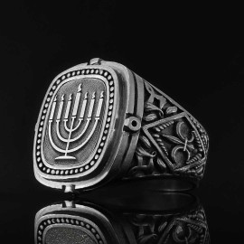 Silver Menorah Embroidered Ring