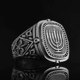 Silver Menorah Embroidered Ring