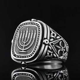 Silver Menorah Embroidered Ring