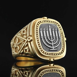 Silver Menorah Embroidered Ring