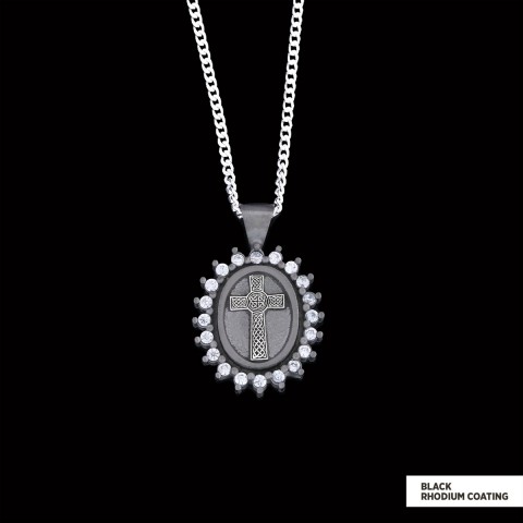 Silver Oval Cross Necklace, Stone Cross Silver Necklace, Gold Plated Silver Christian Cross Stone Necklace, Women's Religious Necklace