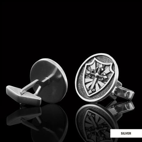 Silver Shield Cufflinks, Religious Gift for Men, Christian Armor Jewelry, Knight’s Cross and Shield Cufflinks