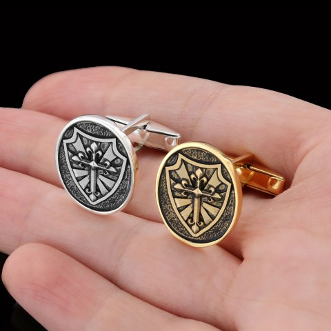 Silver Shield Cufflinks, Religious Gift for Men, Christian Armor Jewelry, Knight’s Cross and Shield Cufflinks