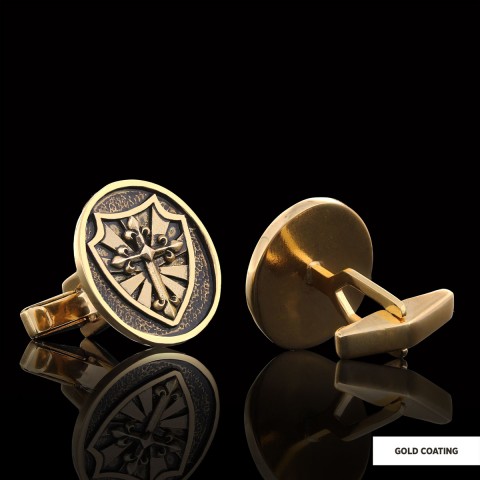 Silver Shield Cufflinks, Religious Gift for Men, Christian Armor Jewelry, Knight’s Cross and Shield Cufflinks