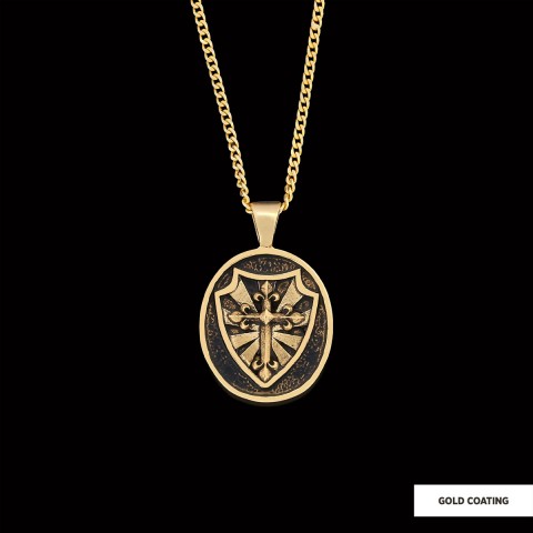 Silver Shield Pendant, Religious Gift for Men, Christian Armor Jewelry, Knight’s Cross and Shield Necklace