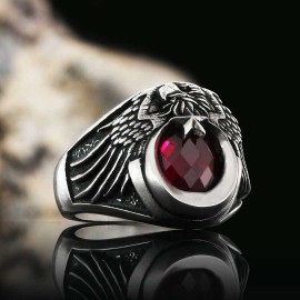 Single Headed Eagle Winged Crescent and Star Ottoman Ring