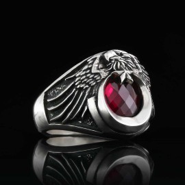 Single Headed Eagle Winged Crescent and Star Ottoman Ring