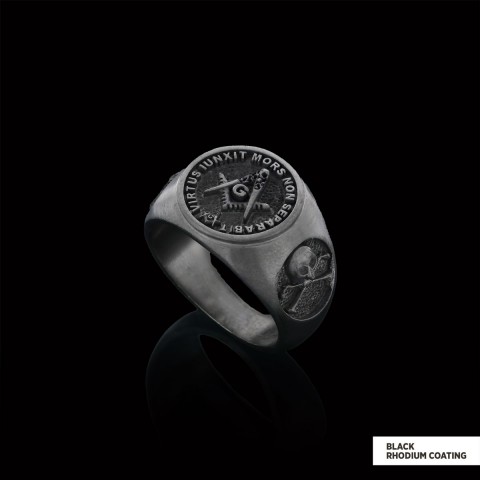 Skull and Bones Masonic Ring, Round Mason Ring, Ancient Lodge Mason Ring