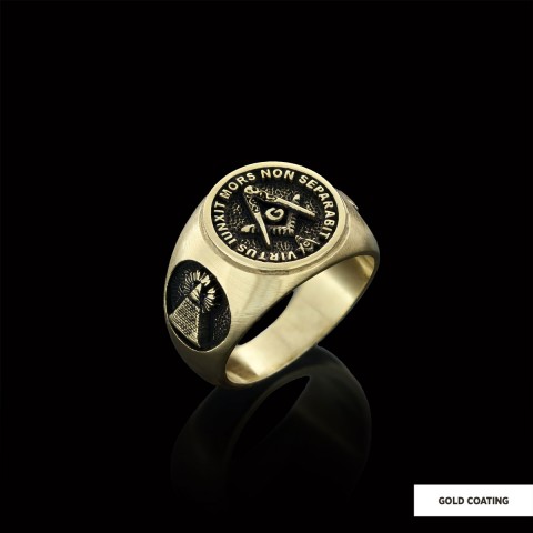 Skull and Bones Masonic Ring, Round Mason Ring, Ancient Lodge Mason Ring