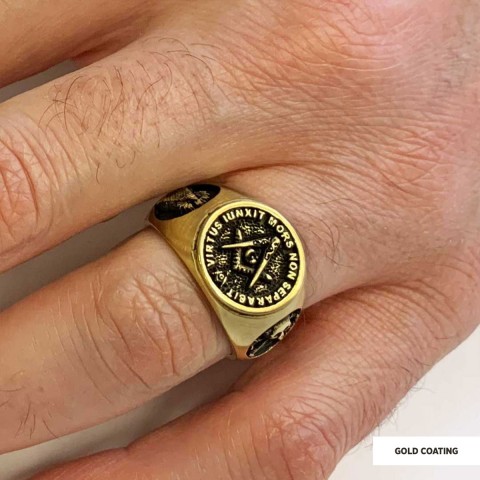 Skull and Bones Masonic Ring, Round Mason Ring, Ancient Lodge Mason Ring