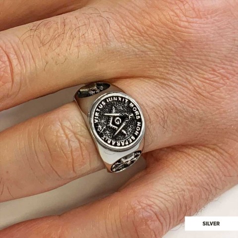 Skull and Bones Masonic Ring, Round Mason Ring, Ancient Lodge Mason Ring