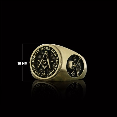 Skull and Bones Masonic Ring, Round Mason Ring, Ancient Lodge Mason Ring