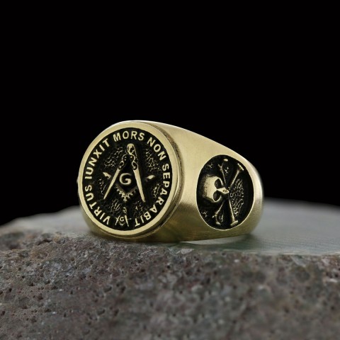 Skull and Bones Masonic Ring, Round Mason Ring, Ancient Lodge Mason Ring
