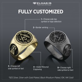 Skull and Bones Masonic Ring, Round Mason Ring, Ancient Lodge Mason Ring